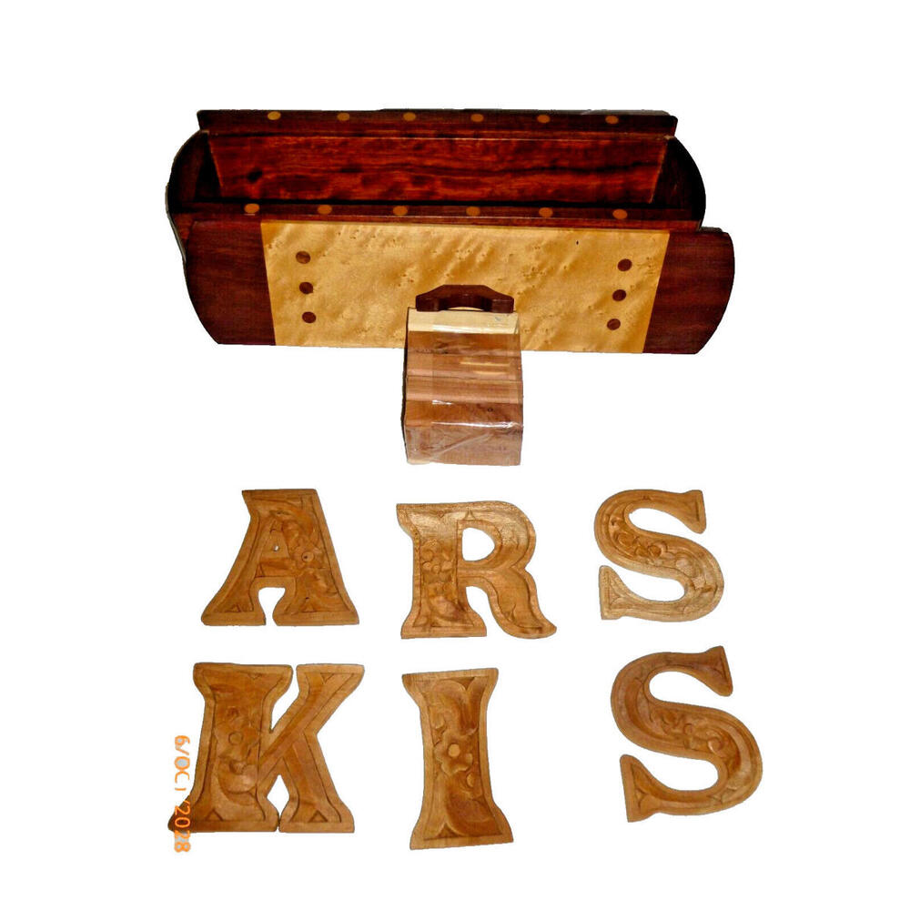 Handcrafted K.‎ M. Norman Wood Box with Carved Floral Letters & Cedar Blocks
